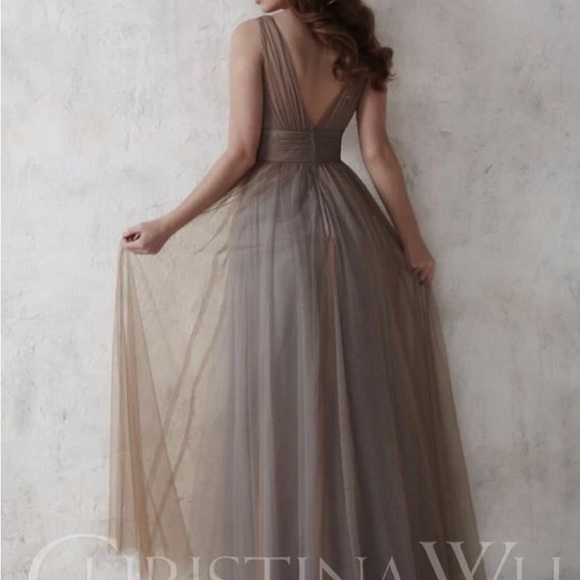 Christina Wu Celebration Bridesmaid Dress A-Line Tulle V-Neck Java Color Size 10 - Picture 2 of 10